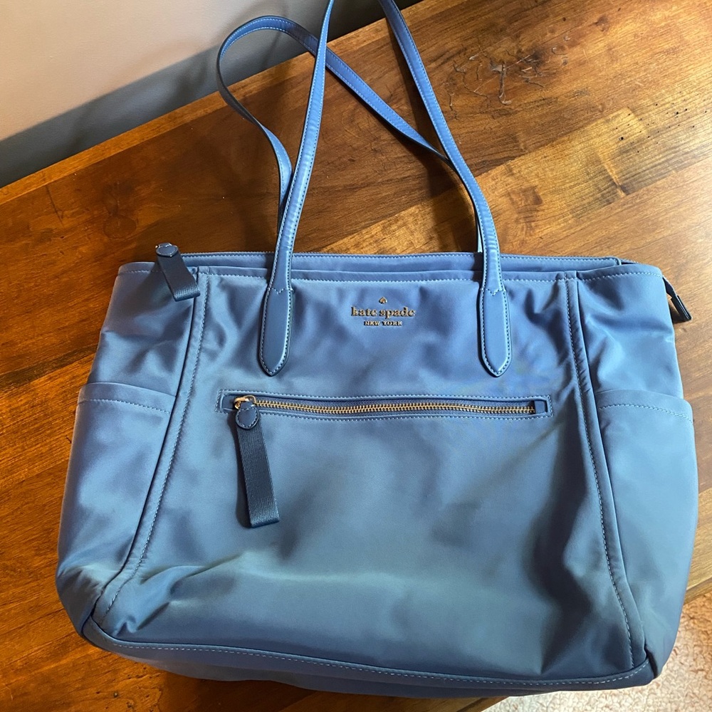 EUC Kate Spade Blue Nylon Zip Tote Bag
